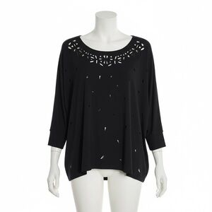 Sympli Black Laser Cut Dolman Tunic Top Sz 8 Slinky Stretchy Jersey Knit Capsule